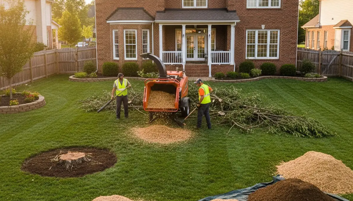 Professional tree removal and yard restoration completed in Columbus, OH with cleanup and stump grinding