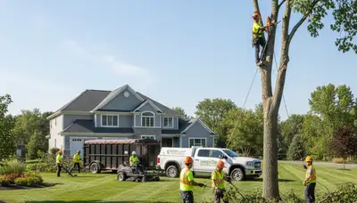 Professional lawn and tree service crew working in Columbus, OH for Chop Chop Tree