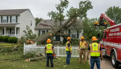 Emergency tree removal crew clearing storm damage for homeowners in Reynoldsburg, Columbus, OH