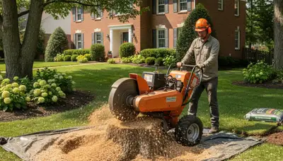Professional stump grinding removing tree stumps in New Albany, OH for lawn restoration and pest prevention
