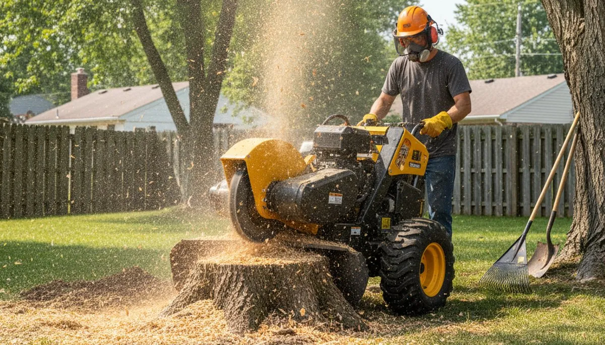 Professional stump grinding service removing tree stumps in Reynoldsburg, Ohio near Columbus