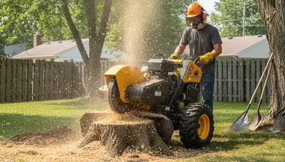 Professional stump grinding service removing tree stumps in Reynoldsburg, Ohio near Columbus