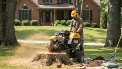 Professional stump grinding service removing tree stumps in Westerville, OH near Columbus homes