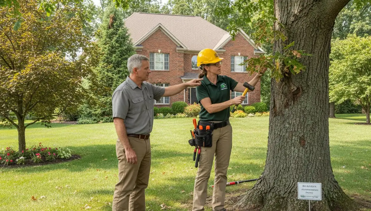Certified arborist performing tree health assessment for homeowners in Blacklick, Columbus, OH