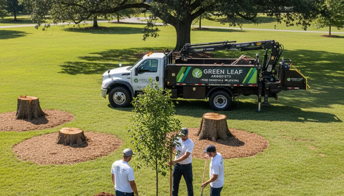 Arborist planting new tree in residential yard, Chop Chop Tree service in Columbus, OH