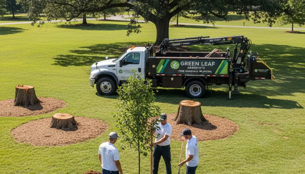 Arborist planting new tree in residential yard, Chop Chop Tree service in Columbus, OH