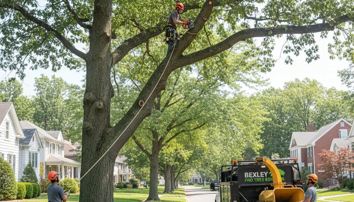 Professional tree removal service in Columbus, OH safely cutting and clearing large oak tree