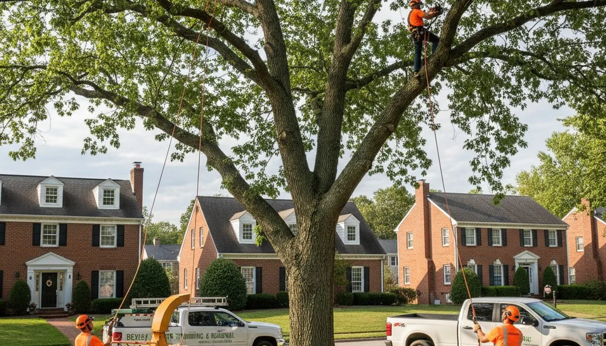 Professional tree removal service in Columbus, OH safely clearing large oak trees