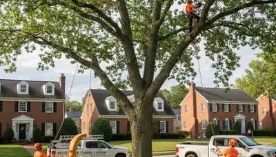 Professional tree removal service in Columbus, OH safely clearing large oak trees