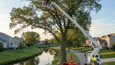Professional tree removal service in Columbus, OH safely cutting and clearing large oak trees