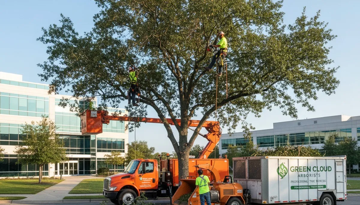 Professional tree removal service in Columbus, OH safely clearing large oak tree