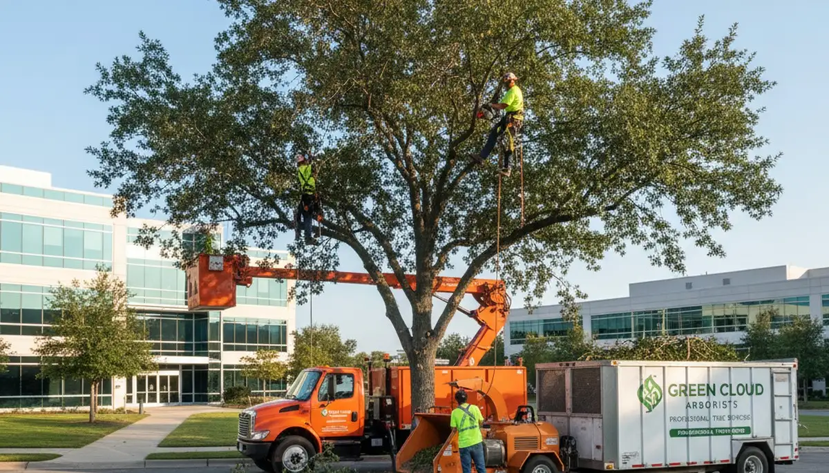 Professional tree removal service in Columbus, OH safely clearing large oak tree