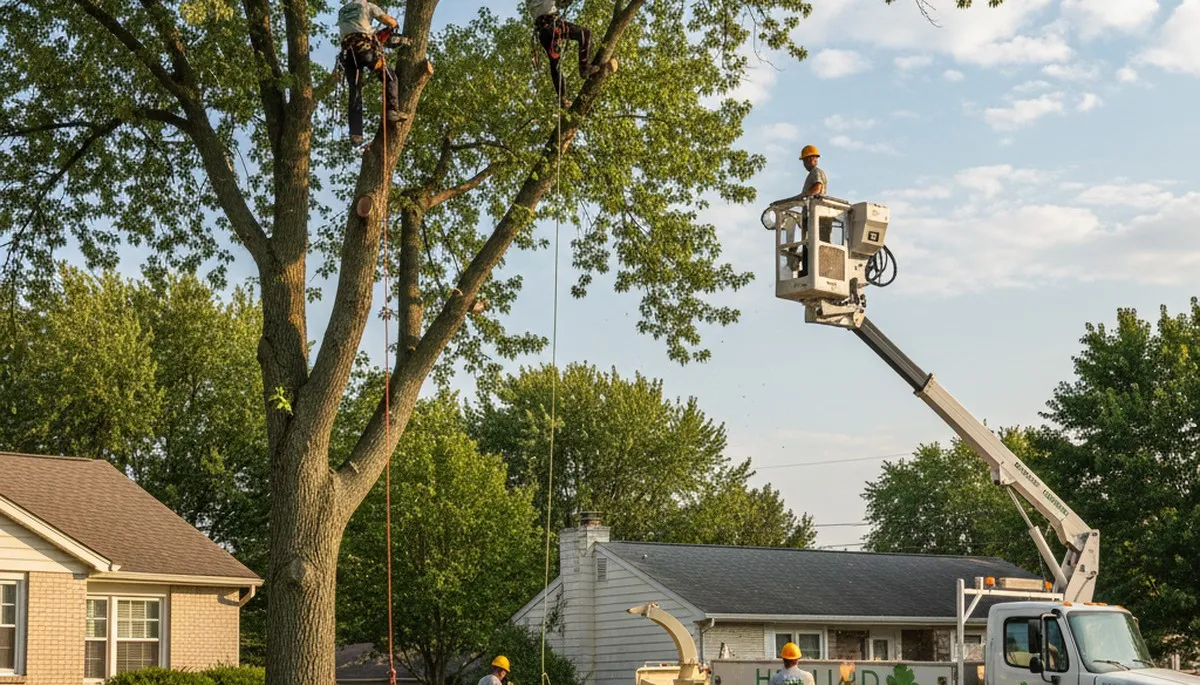 Professional tree removal service in Columbus, OH safely clearing large oak tree