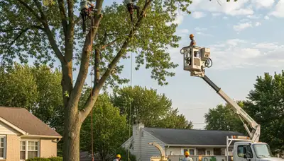 Professional tree removal service in Columbus, OH safely clearing large oak tree