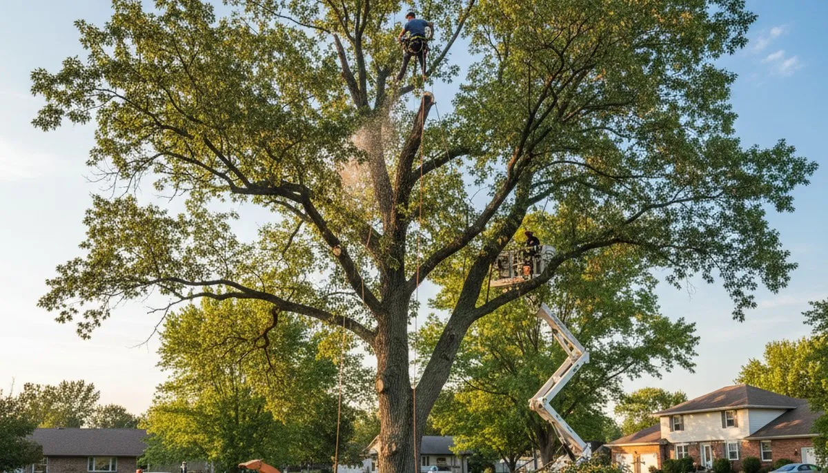 Professional tree removal service in Columbus, OH safely cutting and clearing large oak trees