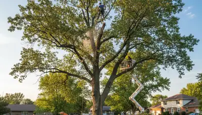 Professional tree removal service in Columbus, OH safely cutting and clearing large oak trees