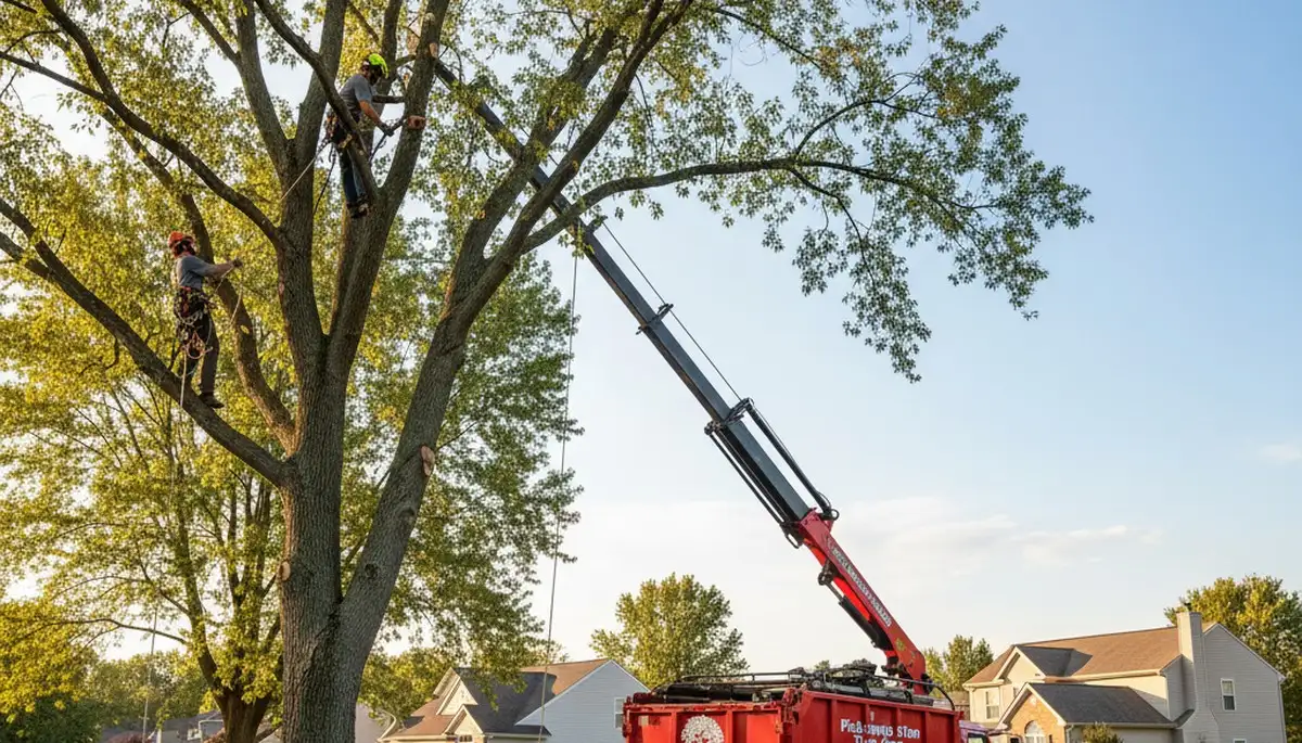 Professional tree removal service in Columbus, OH safely cutting and clearing large residential trees