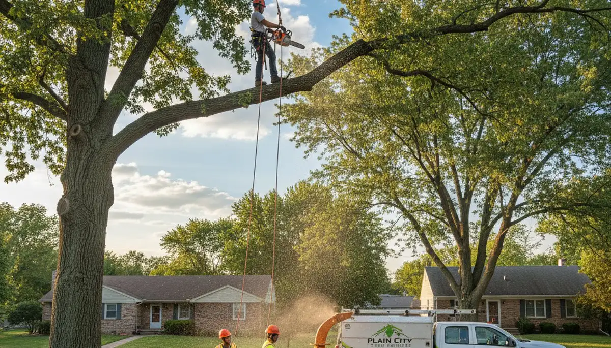 Professional tree removal service in Columbus, OH clearing large oak safely