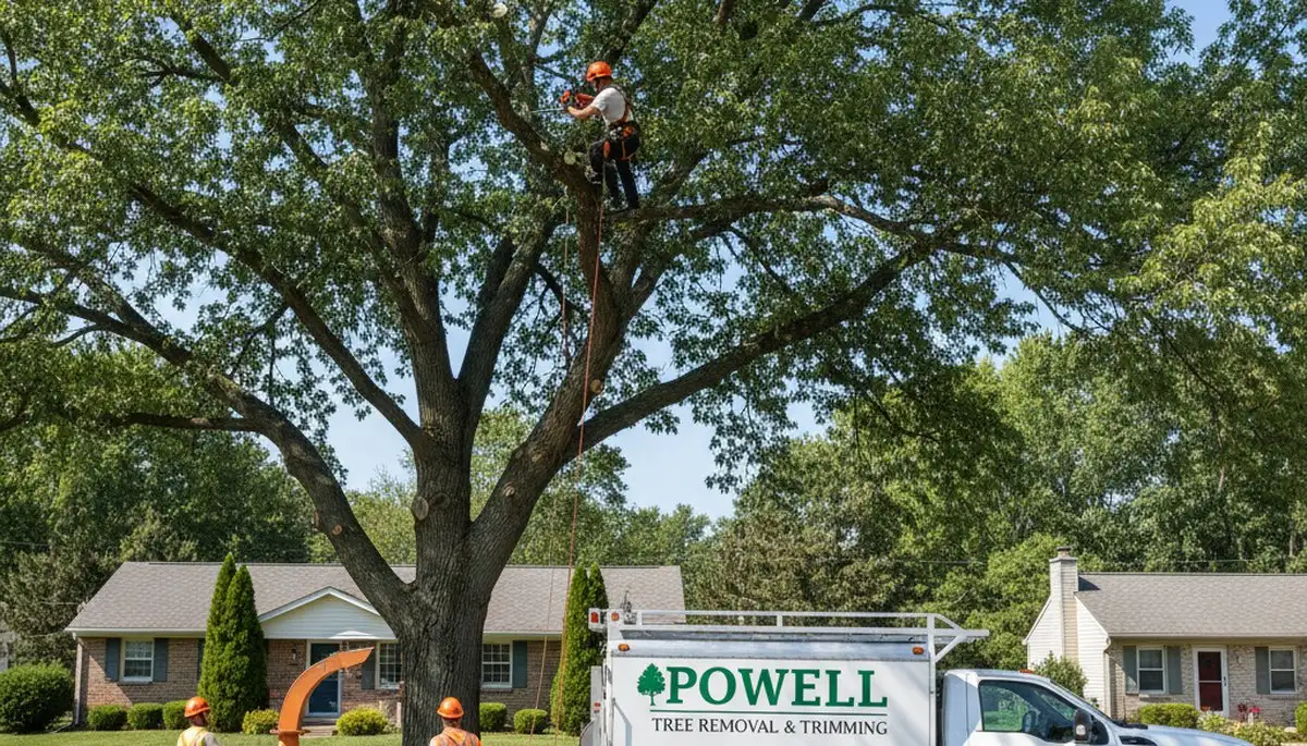 Professional tree removal service in Columbus, OH safely cutting and clearing large oak tree
