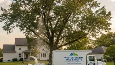 Professional tree removal service in Columbus, OH safely clearing large oak tree