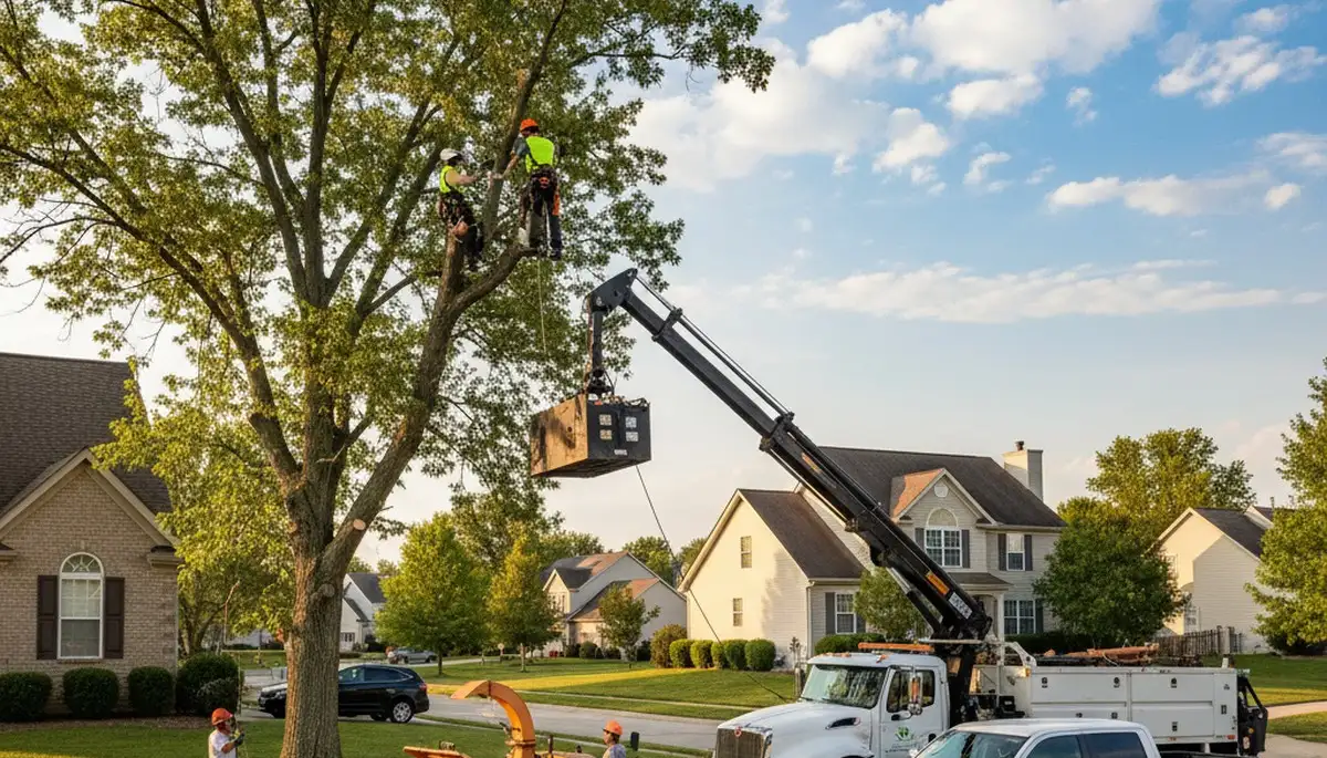 Professional tree removal service in Columbus, OH safely cutting and clearing large oak tree